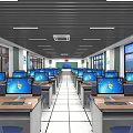 School Computer Classroom Equipped With Multiple Desktop Computers Large Interactive Whiteboard And Bright Windows 3d model