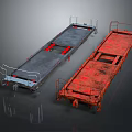 Gray And Red Industrial Platform Trailers With Metal Railings And Wheels
