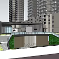 Modern Urban Plaza Landscape Design With High Rise Buildings Green Space And Pedestrian Walkways