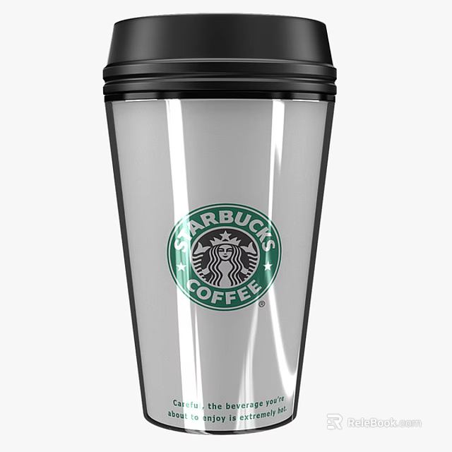 Silver Starbucks Thermal Cup With Black Lid And Green Logo Design 3d model 