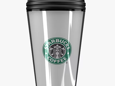Silver Starbucks Thermal Cup With Black Lid And Green Logo Design 3d model
