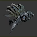 Sci Fi Character In Metallic Armor Holding Gun With Tattered Cloak And Battle Stance