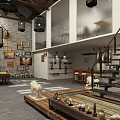 Vintage Clubhouse Interior Design With Open Space Pendant Lights Staircase And Decorative Artworks