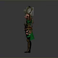 Nature Inspired Antlered Female Druid In Green Outfit With Wooden Magic Staff And Glowing Orb
