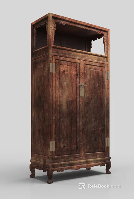 Wooden Storage Cabinet With Double Door Design Natural Wood Grain And Metal Hinges 3d model 