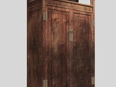 Wooden Storage Cabinet With Double Door Design Natural Wood Grain And Metal Hinges 3d model