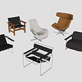 Modern Single Chairs With Various Designs Wooden Metal Frames And Leather Fabric