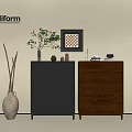 Poliform Entryway Side Cabinets Dark Gray Brown With Vase Plant And Frame 3d model