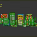 Assorted Packaged Food Products With Cereal Boxes Coffee Canister Spices And Canned Goods
