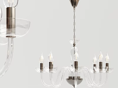 Modern Glass Chandelier with Transparent Shades Multiple Bulbs and Metal Chain Hanging Design 3d model