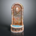 Decorative Lion Head Fountain with Arch Design Rustic Beige and Blue Basin Carved Details
