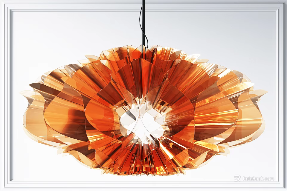 Modern Orange Petal Shaped Chandelier With Pleated Acrylic Design For Ceiling Decor 3d model 