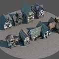 Multiple European Style Architecture Models with Diverse Roof Designs and Stone Wall Details
