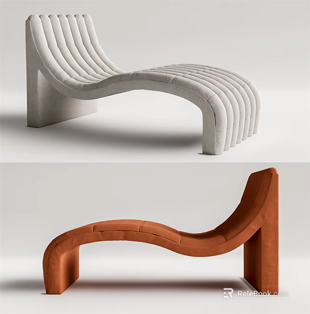 Modern Curved Lounge Chair With White And Brown Velvet Design And Unique Frame 3d model 