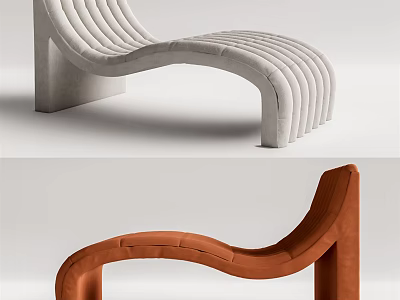 Modern Curved Lounge Chair With White And Brown Velvet Design And Unique Frame 3d model