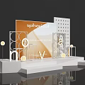 Modern White Stage With Geometric Frames NOVA Letters Circular Lights And Orange Backdrop 3d model