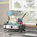 Stainless Steel Dish Rack Holding Tableware Plates And Bowls In Kitchen