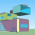 Modern Detached Villa With Geometric Design Colorful Exterior And Large Windows