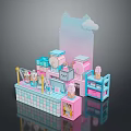 Dreamy Miniature Scenery With Pastel Pink And Blue Buildings And Cloud Decorations
