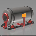 Cylindrical Industrial Tank Equipment With Red Support Structure And Yellow Label