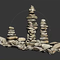 Artistic Stacked Stone Sculpture With Tower Like Structures And Irregular Base Stones