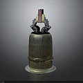 Ancient Bronze Bell With Dragon Finials Red Black Elements And Intricate Carvings