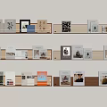 Modern Wooden Floating Shelves with Books Magazines and Photo Frames in Minimalist Home Interior