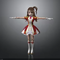 Child 3D Character In Red White Dress Brown Ponytail Gold Accents White Gloves Arms Outstretched