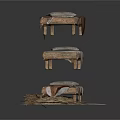 Stacked Wooden Benches With Fur Covers And Natural Hay Base Rustic Decor