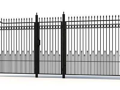 Black Wrought Iron Fence With Spiked Top And Decorative Circular Patterns 3d model