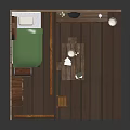 Cozy Wooden Interior Design With Upper Bunk Bed Ladder Fireplace Tables And Shelves