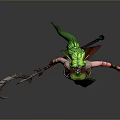 Fantasy Female Elf Character With Green Skin And Scythe Weapon