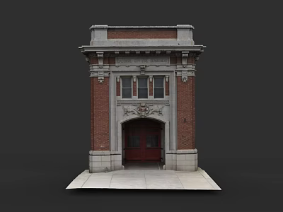Historic Urban Building Complex With Brick Structure Red Door And Ornate Top 3d model