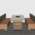 Public Bench With Light Brown Cushions And Wooden Frame In Simple Natural Style