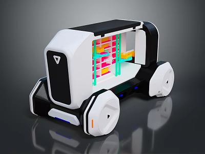 Smart Modern Mobile Cart with Transparent Display Holding Colorful Daily Necessities 3d model