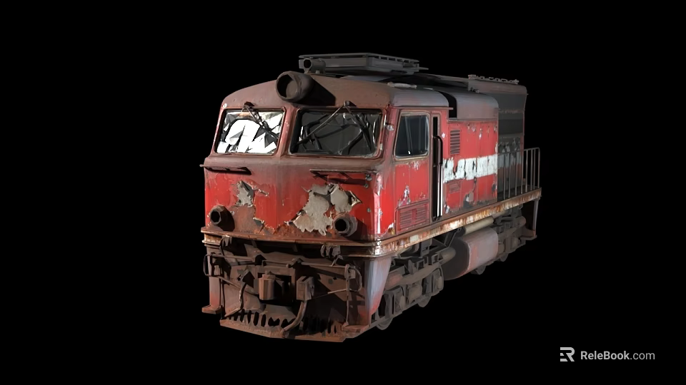 Vintage Red DB Train Locomotive With Rusty Worn Exterior And Peeling Paint 3d model 