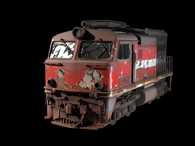 Vintage Red DB Train Locomotive With Rusty Worn Exterior And Peeling Paint 3d model