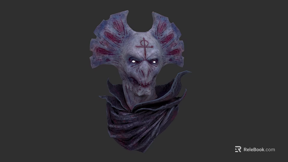 Mythical Creature Character Design With Horn Like Structures Skeletal Face And Glowing Eyes 3d model 