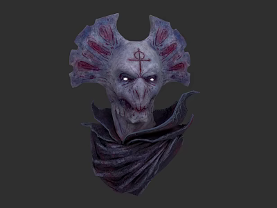 Mythical Creature Character Design With Horn Like Structures Skeletal Face And Glowing Eyes 3d model