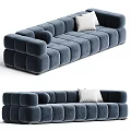 Modern Blue Velvet Sectional Sofa With Tufted Design And White Cushion