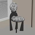 Modern Dining Chair With Black And White Floral Pattern And Curved Dark Frame
