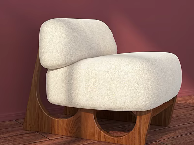Cream Fabric Single Sofa With Unique Wooden Legs Curved Design And Pink Wall Wooden Floor 3d model