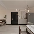 Modern Dining and Living Room Interior With Sofa Dining Table Pendant Lights And Decorative Rug
