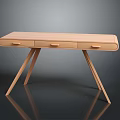 Modern Wooden Desk With Three Drawers And Triangular Legs Design 3d model
