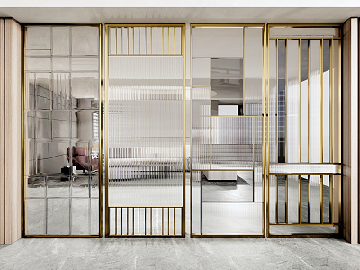 Light Luxury Partition Metal Screen Partition Glass Partition model