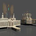 Cartoon Fantasy Scene With White Winged Towers And Connected Platform Structures