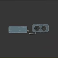 Graffiti Style Teal Computer Device With Two Part Fan Buttons Circular Ports And Connecting Tube