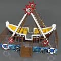 Pirate Ship Amusement Ride With Skull Logo Lifebuoy And Ocean Theme Decoration