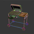 Green Portable Grill With Wheels Metal Stand And Open Lid For Outdoor Cooking