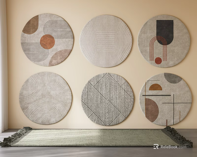 Decorative Round Rugs With Geometric Patterns In Neutral Gray Beige Tones 3d model 